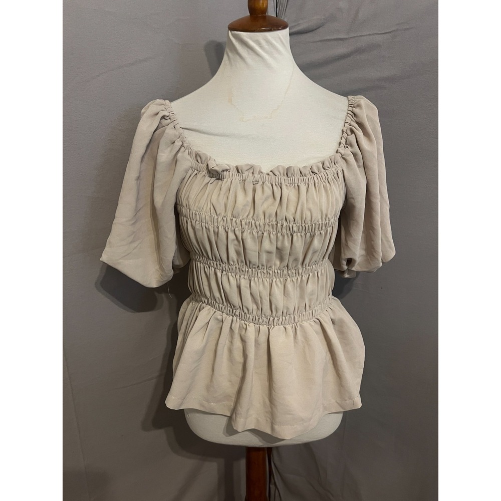 Ro & De Womens Smocked Milkmaid Peasant Ruffle Top Sz S Cottagecore Romantic